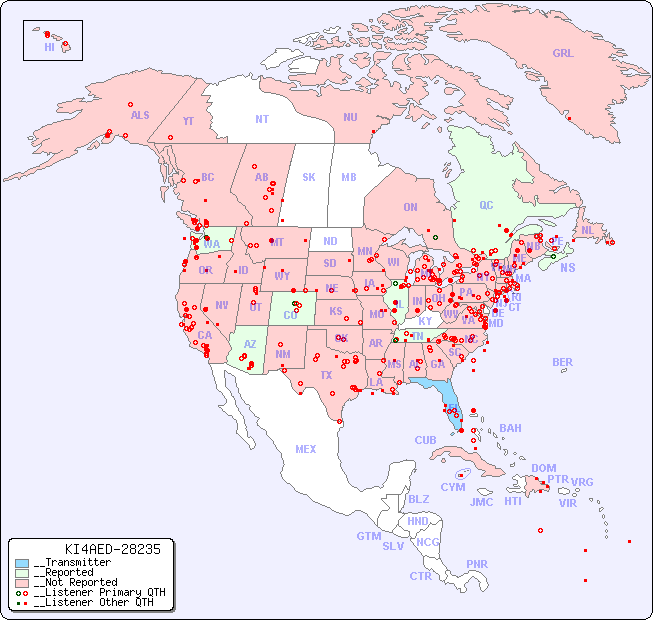 __North American Reception Map for KI4AED-28235