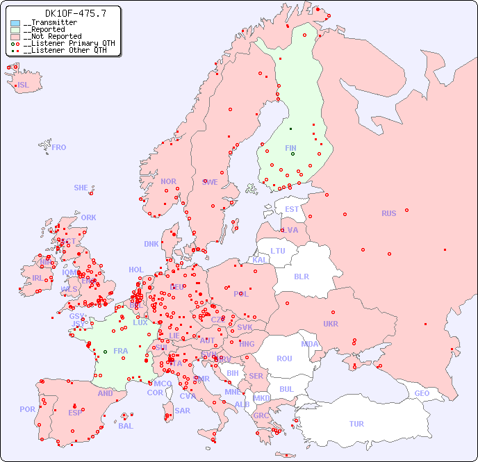 __European Reception Map for DK1OF-475.7