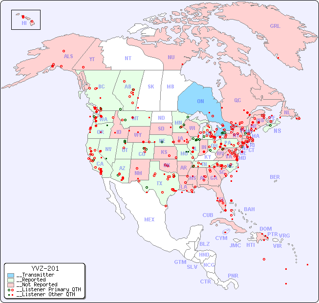 __North American Reception Map for YVZ-201