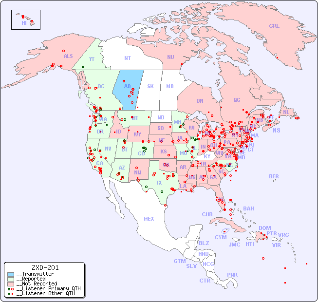 __North American Reception Map for ZXD-201