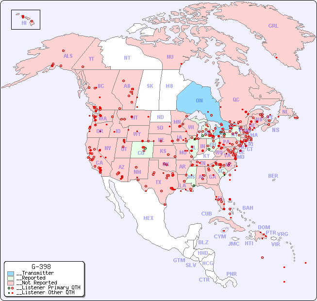 __North American Reception Map for G-398