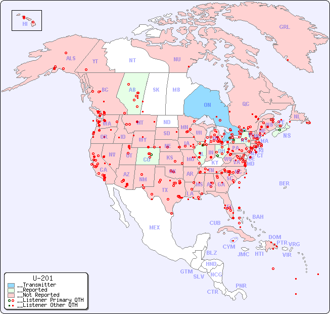 __North American Reception Map for U-201