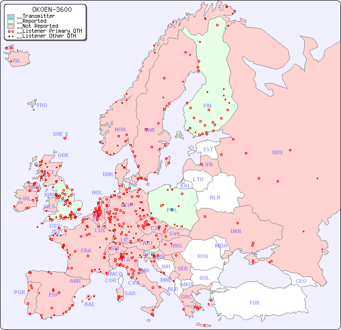 __European Reception Map for OK0EN-3600