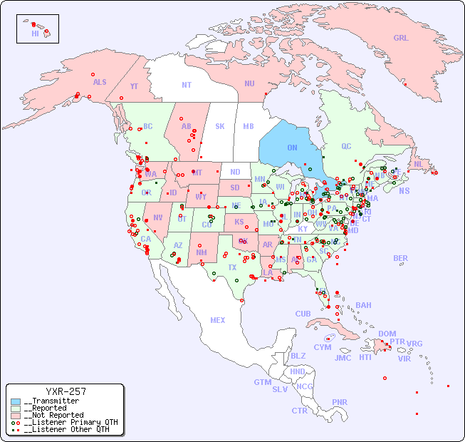 __North American Reception Map for YXR-257