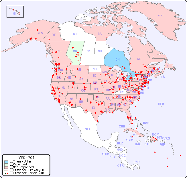 __North American Reception Map for YAQ-201