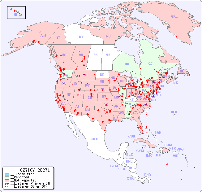 __North American Reception Map for OZ7IGY-28271