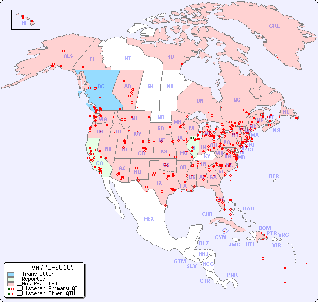 __North American Reception Map for VA7PL-28189