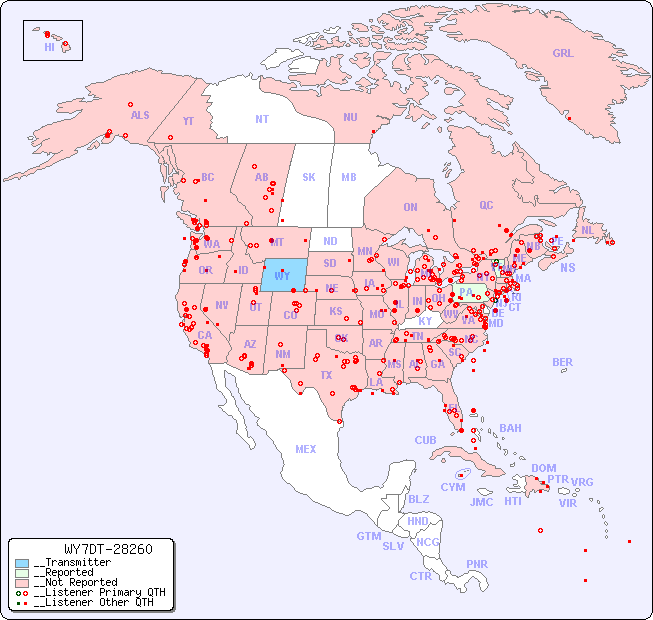 __North American Reception Map for WY7DT-28260