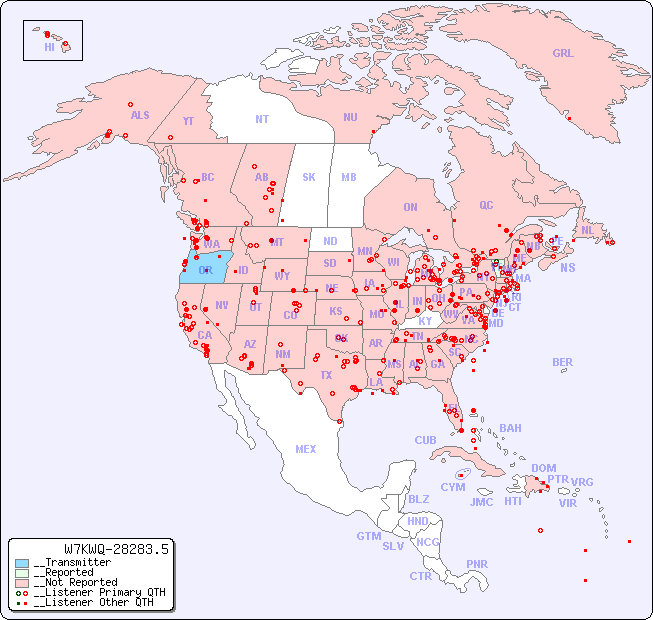 __North American Reception Map for W7KWQ-28283.5