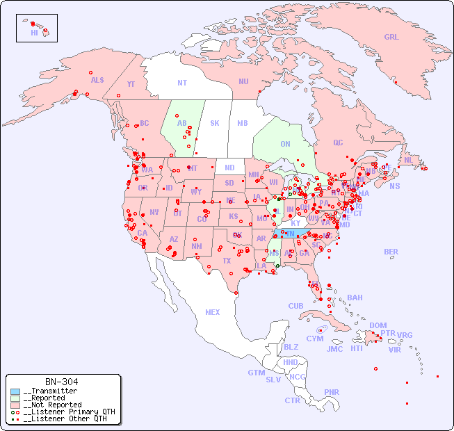 __North American Reception Map for BN-304