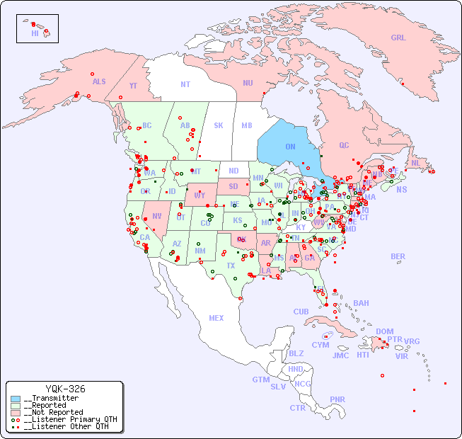 __North American Reception Map for YQK-326