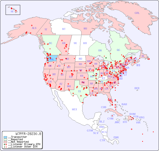__North American Reception Map for W7PFR-28230.8