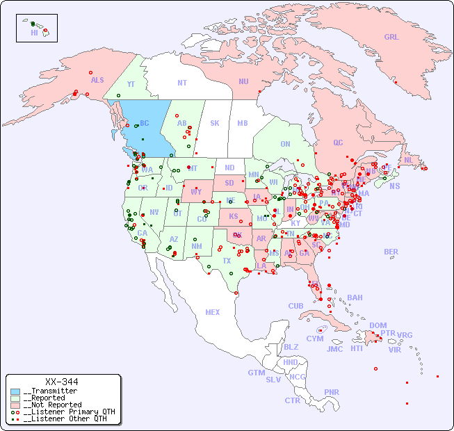 __North American Reception Map for XX-344