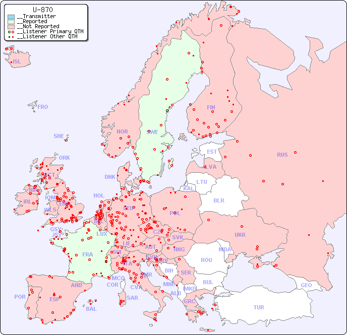__European Reception Map for U-870