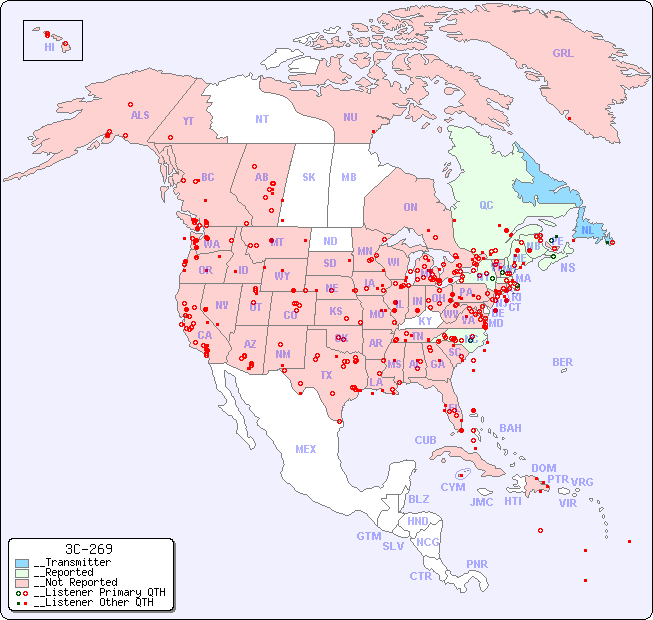 __North American Reception Map for 3C-269