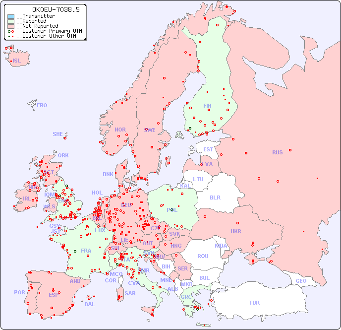 __European Reception Map for OK0EU-7038.5