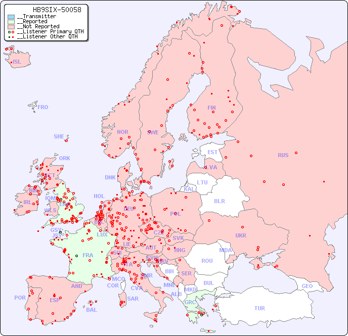 __European Reception Map for HB9SIX-50058