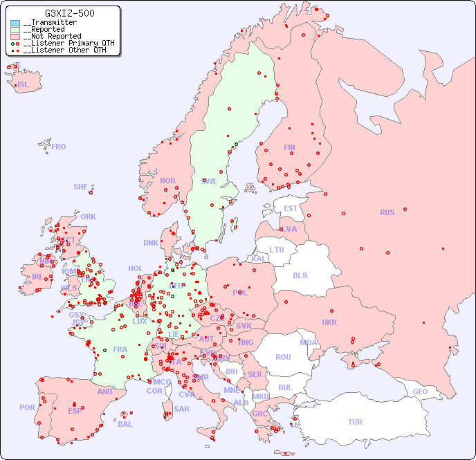 __European Reception Map for G3XIZ-500