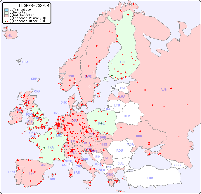 __European Reception Map for OK0EPB-7039.4