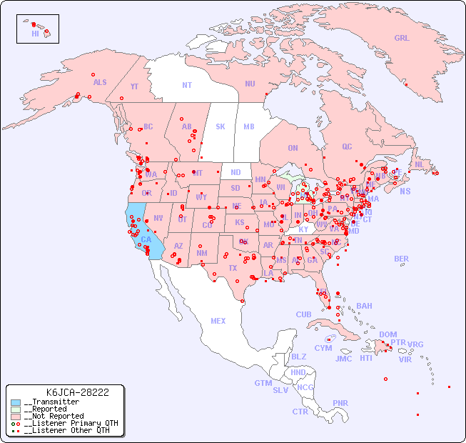 __North American Reception Map for K6JCA-28222