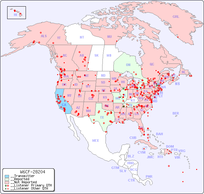 __North American Reception Map for W6CF-28204