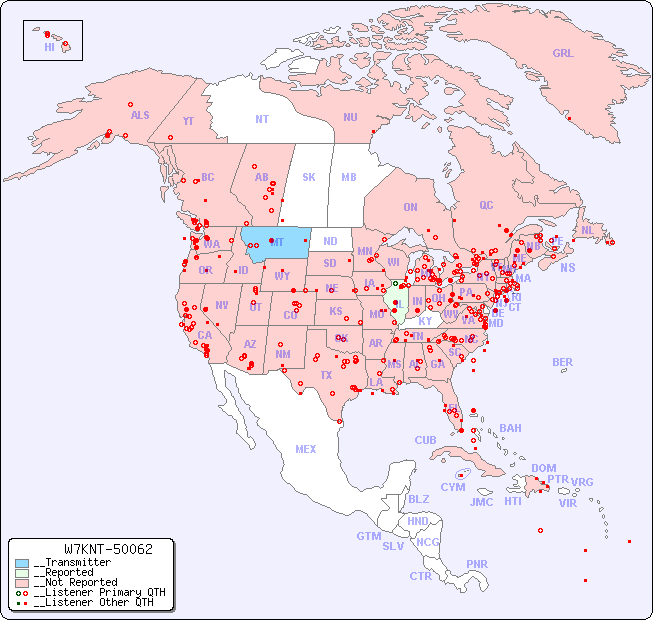 __North American Reception Map for W7KNT-50062