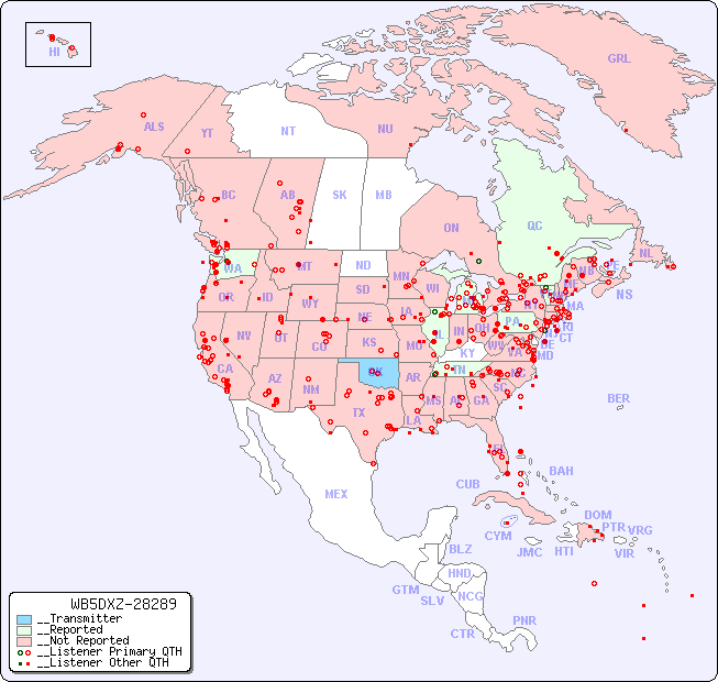 __North American Reception Map for WB5DXZ-28289