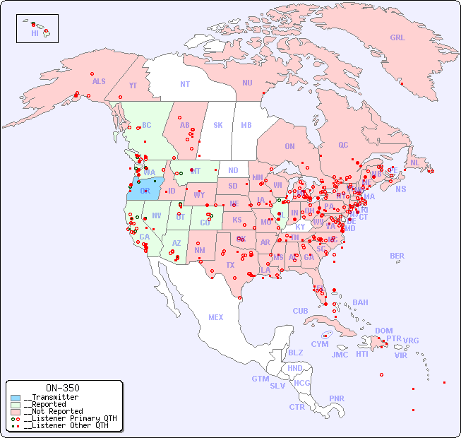 __North American Reception Map for ON-350