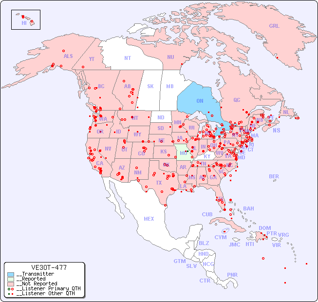 __North American Reception Map for VE3OT-477