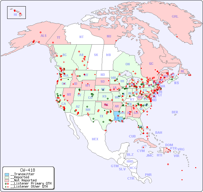 __North American Reception Map for CW-418