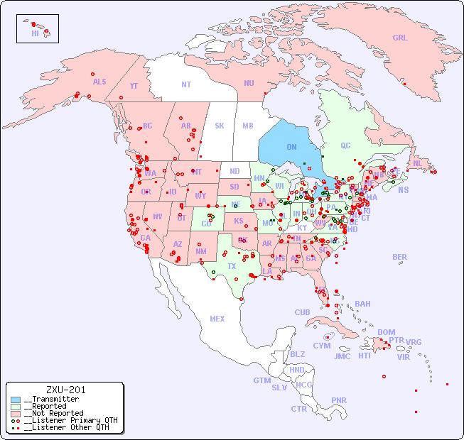 __North American Reception Map for ZXU-201