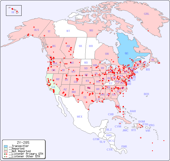 __North American Reception Map for 2Y-285