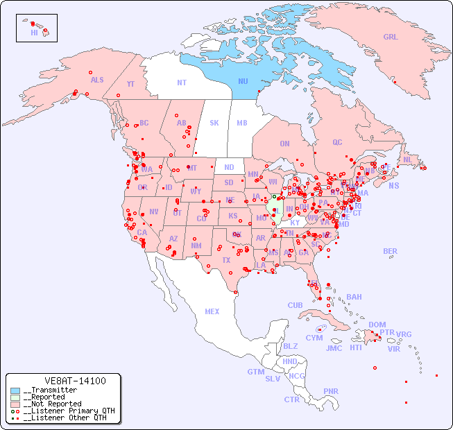 __North American Reception Map for VE8AT-14100