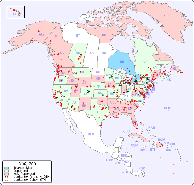 __North American Reception Map for YAQ-200