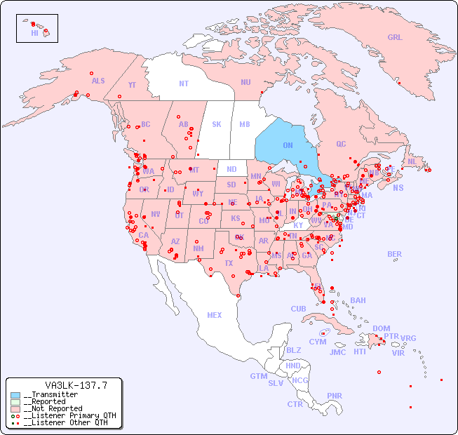 __North American Reception Map for VA3LK-137.7