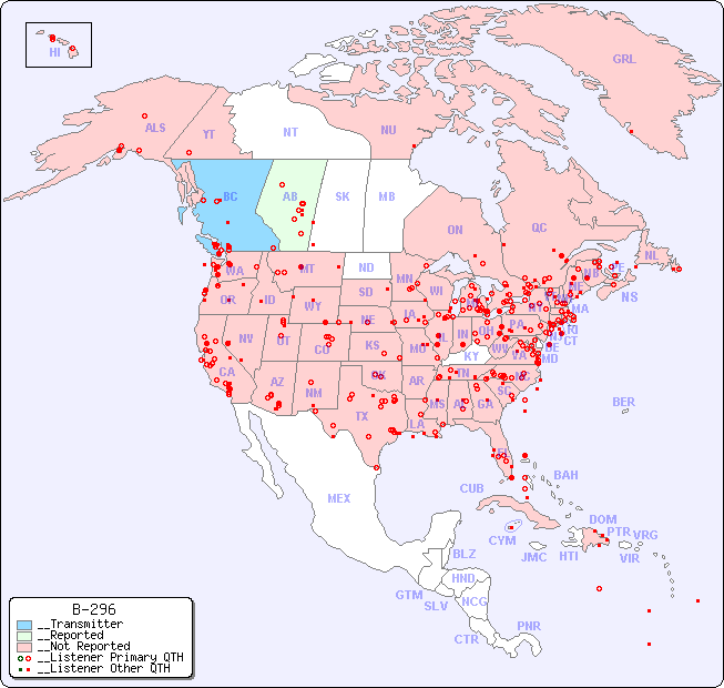 __North American Reception Map for B-296