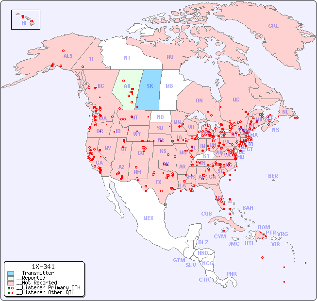 __North American Reception Map for 1X-341