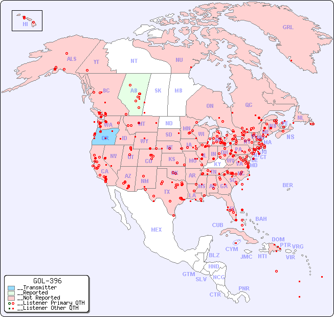 __North American Reception Map for GOL-396
