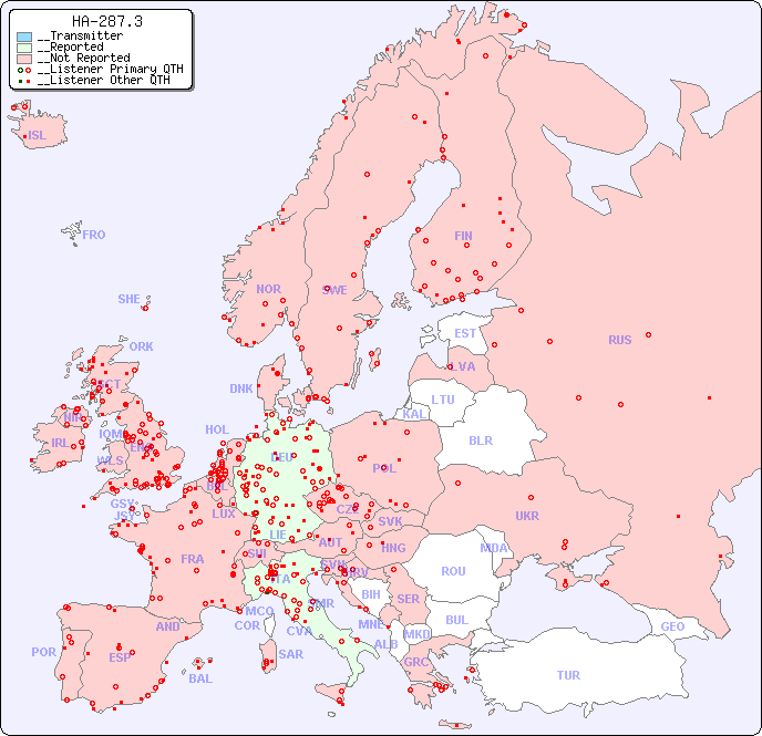 __European Reception Map for HA-287.3