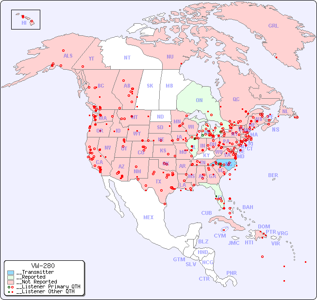 __North American Reception Map for VW-280