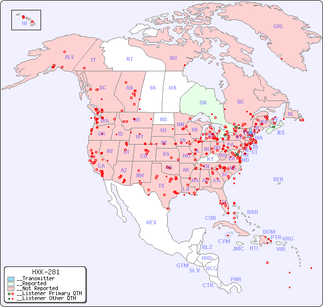 __North American Reception Map for HXK-281