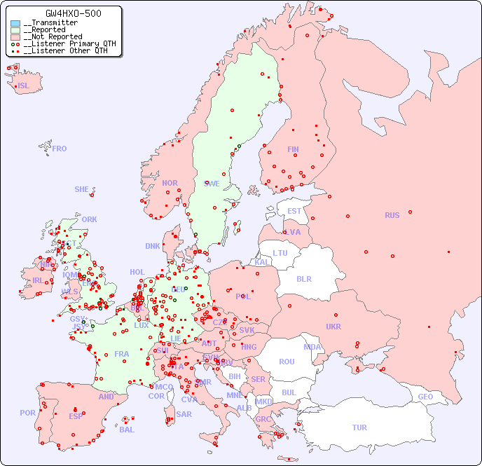 __European Reception Map for GW4HXO-500