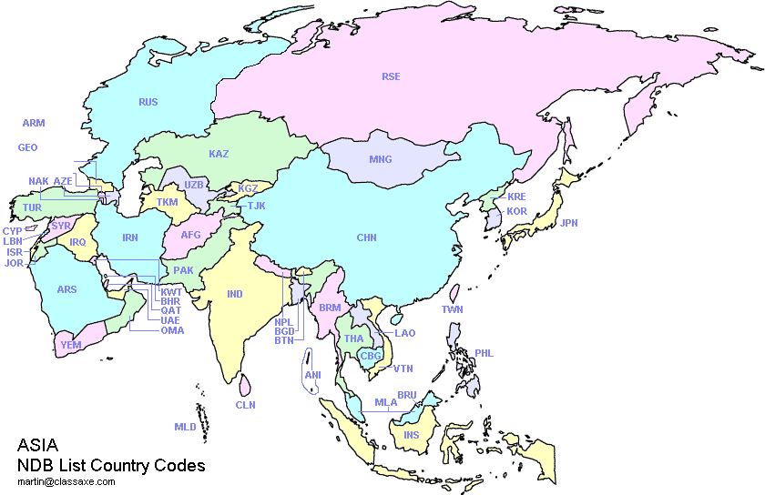 Asian NDB List Country Codes