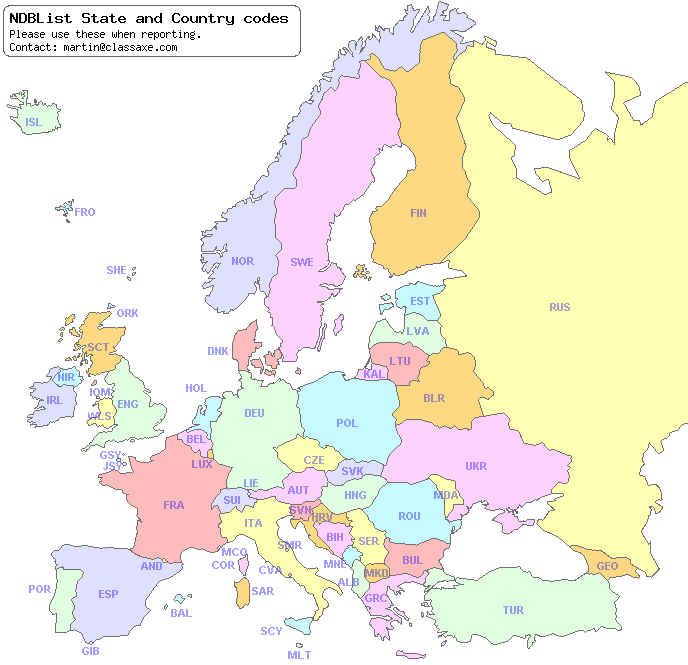 European NDB List Country Codes