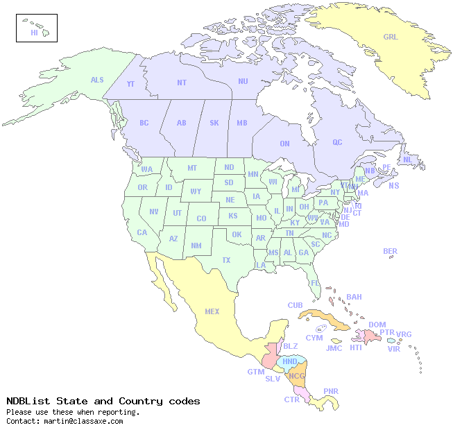 North American NDB List Country Codes