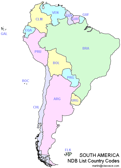South American NDB List Country Codes